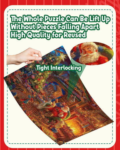 Christmas advent calendar puzzle with 24 pieces, final artwork of Santa by the fire.