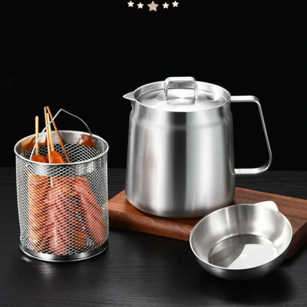 Stainless Steel 2L Deep Fryer Pot with Basket and Oil Strainer, 304 Stainless Steel Deep Frying Pot for French Fries, Chicken.