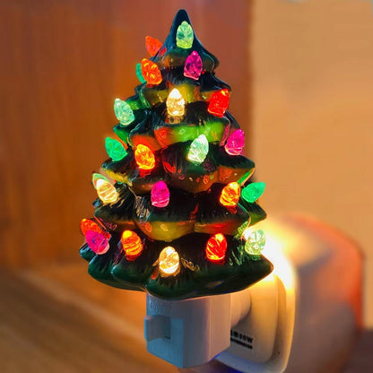 Hand‑Painted Ceramic Christmas Tree Night Light – Vintage Green Accent.