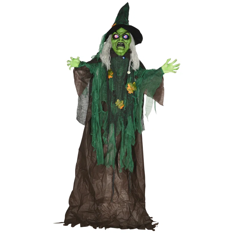 Animated Halloween Prop – Sound-Activated Scary Witch with Red Eyes, Moving Arms & LED Lights (183cm)
