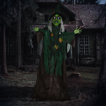 Animated Halloween Prop – Sound-Activated Scary Witch with Red Eyes, Moving Arms & LED Lights (183cm)