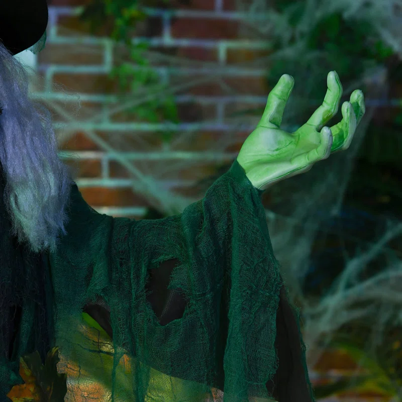Animated Halloween Prop – Sound-Activated Scary Witch with Red Eyes, Moving Arms & LED Lights (183cm)