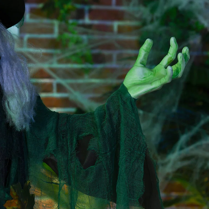 Animated Halloween Prop – Sound-Activated Scary Witch with Red Eyes, Moving Arms & LED Lights (183cm)