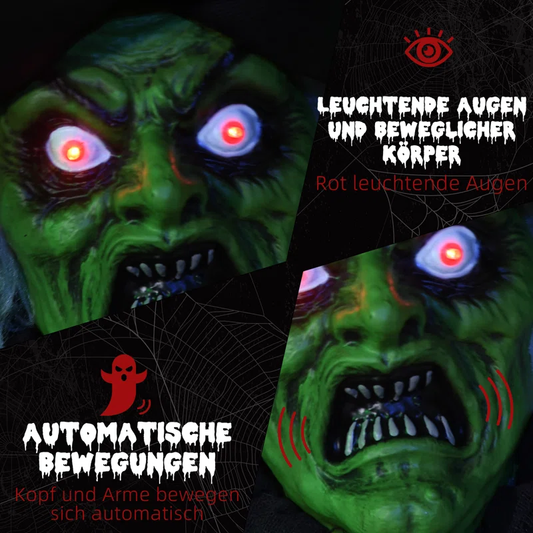 Animated Halloween Prop – Sound-Activated Scary Witch with Red Eyes, Moving Arms & LED Lights (183cm)