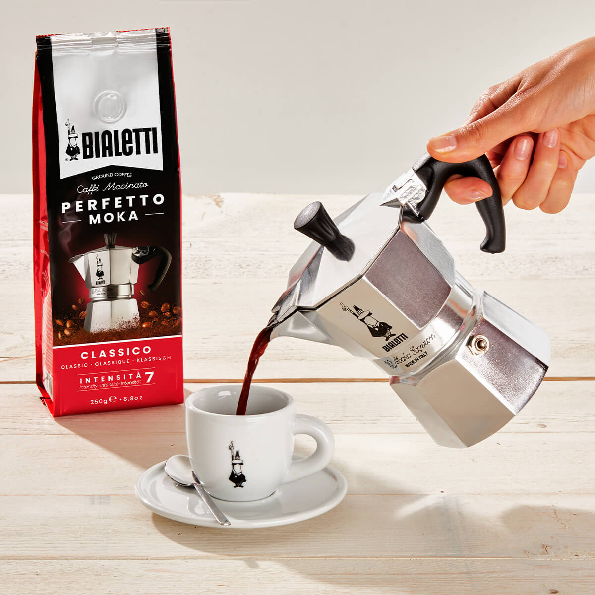 Bialetti Moka Express espresso maker, luxury Italian coffee brewing at home