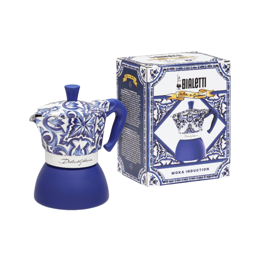 Elegant Bialetti coffee maker paired with Dolce&Gabbana luxury style for a sophisticated lifestyle experience.