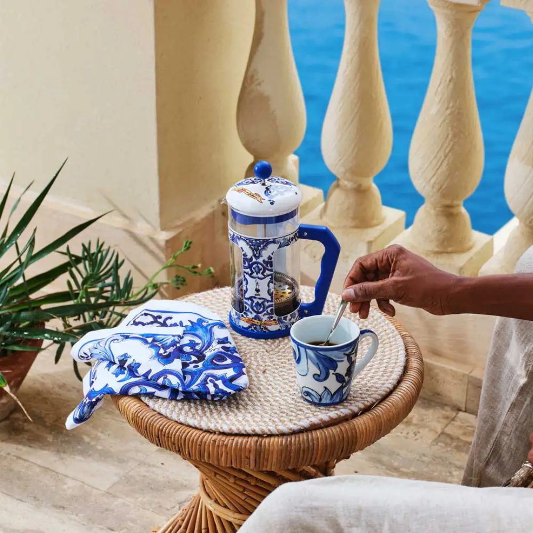Bialetti espresso maker paired with Dolce&Gabbana designer style showcasing luxury and elegance