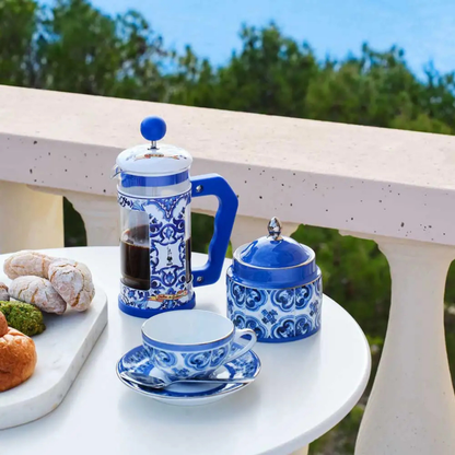 Bialetti espresso maker paired with Dolce&Gabbana designer style showcasing luxury and elegance