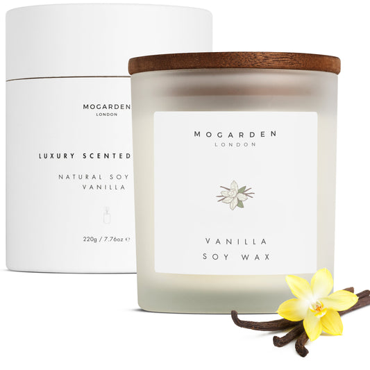 Luxury Vanilla Candle, Scented Candles Gifts, Vanilla Amber Floral Candle Natural Soy 220g