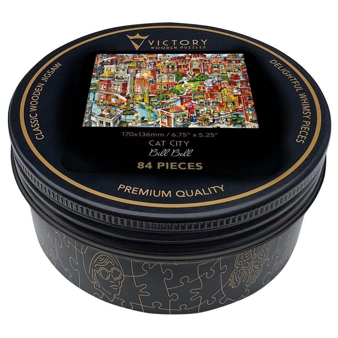 Cat City – Travel Mini Wooden Jigsaw Puzzle, 84 Pieces.