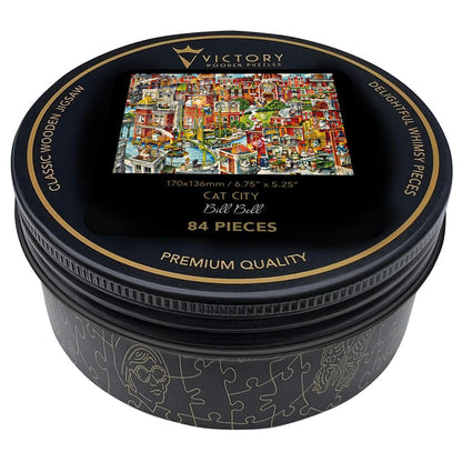 Cat City – Travel Mini Wooden Jigsaw Puzzle, 84 Pieces.