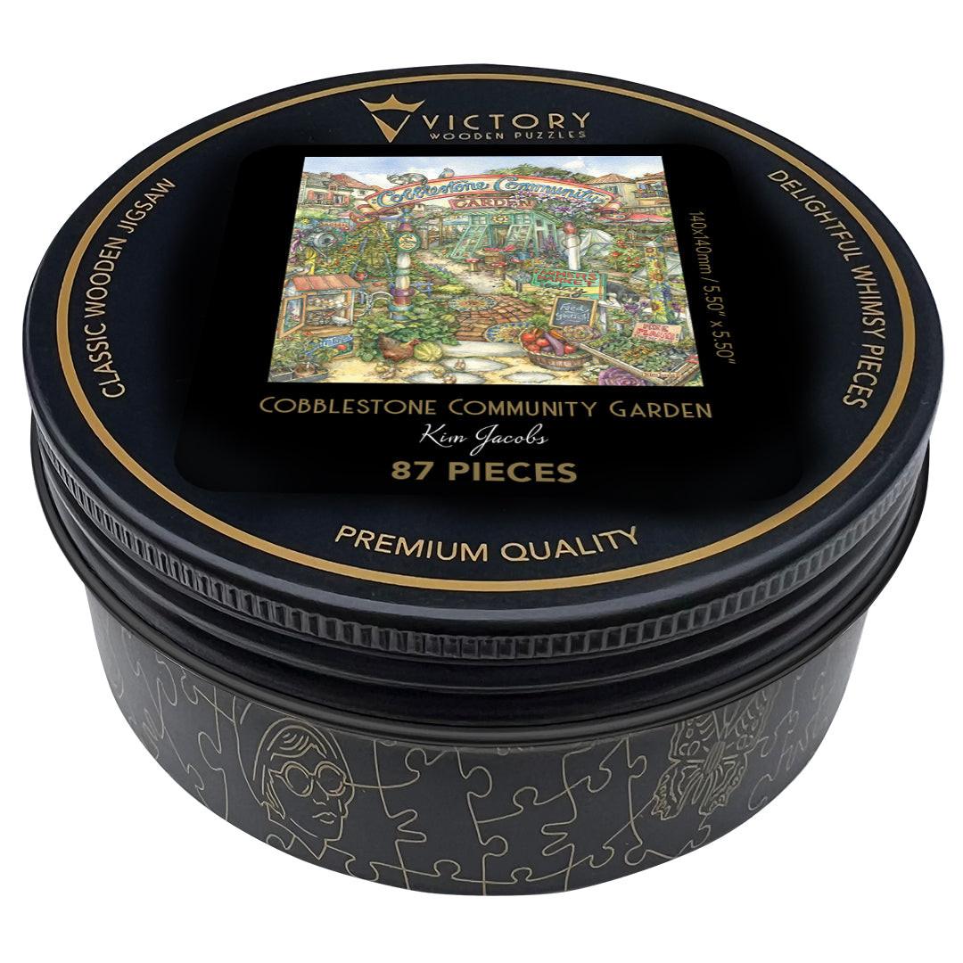 Cobblestone Community Garden – Travel Mini Wooden Jigsaw Puzzle, 87 Pieces.