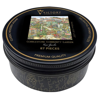Cobblestone Community Garden – Travel Mini Wooden Jigsaw Puzzle, 87 Pieces.