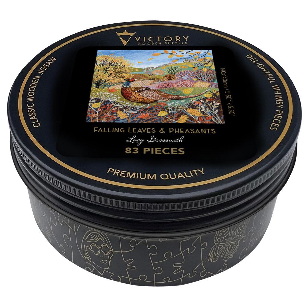 Falling Leaves & Pheasants – Travel Mini Wooden Jigsaw Puzzle, 83 Pieces.