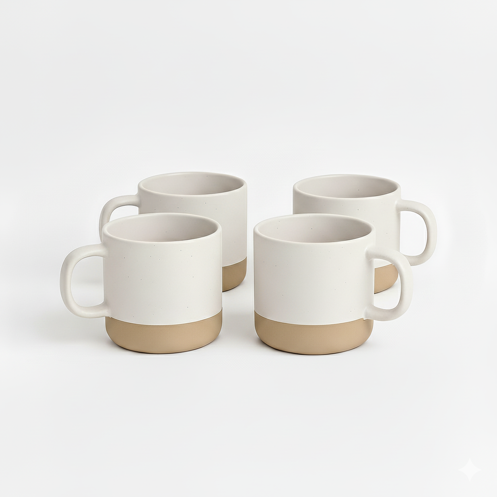 Ceramic Coffee Mug White Speckled Stoneware 355ml 4-Pack