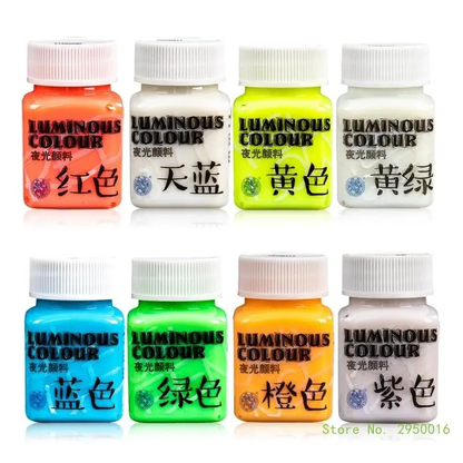 Glow-in-the-Dark Acrylic Paint – UV & Black Light Reactive Fluorescent Pigment for Halloween & Craft Projects (8 Colors)
