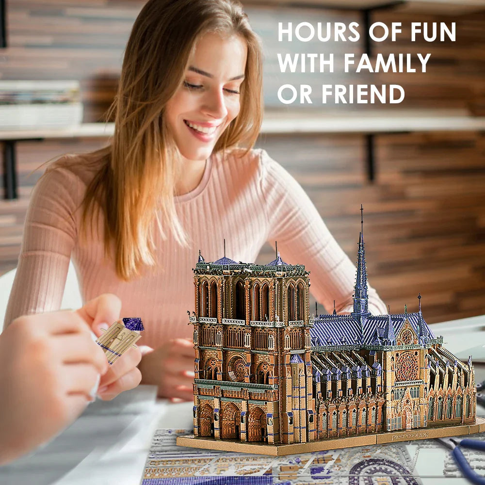 Piececool 3D metal puzzle of Notre Dame Cathedral Paris, DIY assembly for ages 14+.