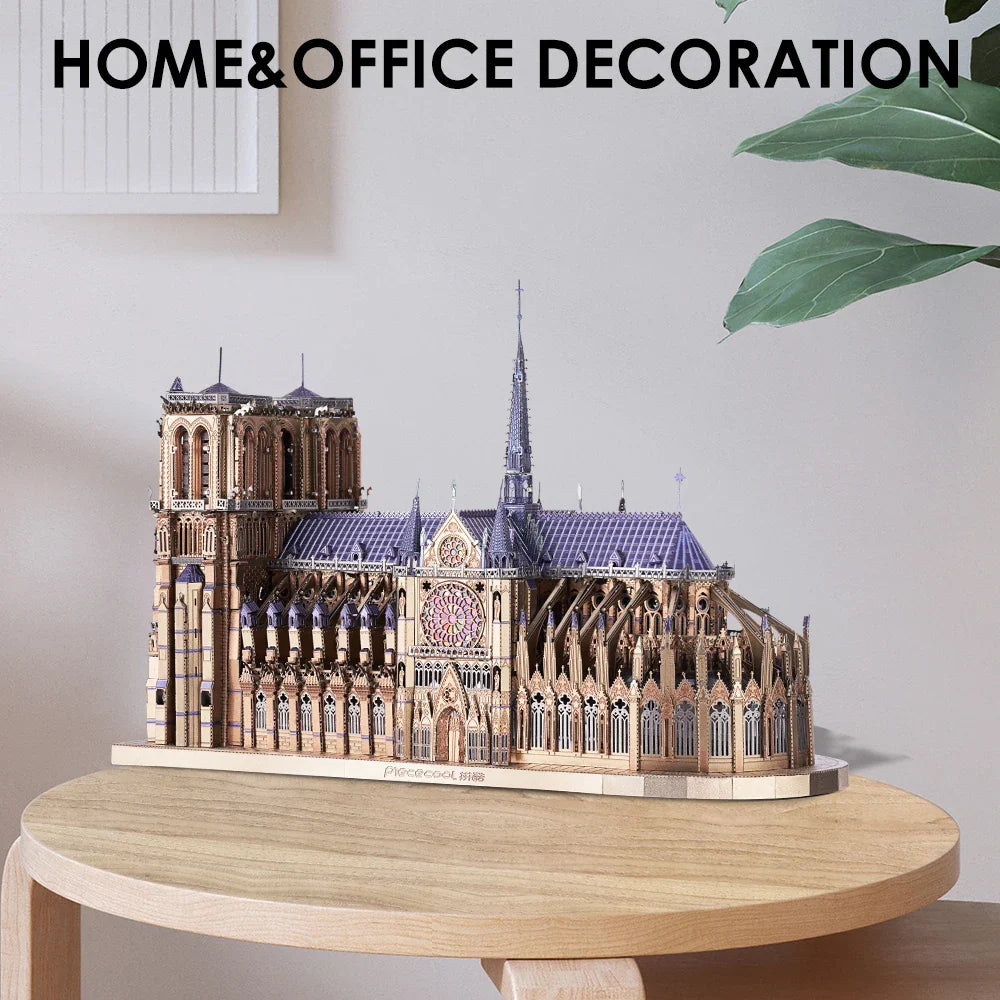 Piececool 3D metal puzzle of Notre Dame Cathedral Paris, DIY assembly for ages 14+.