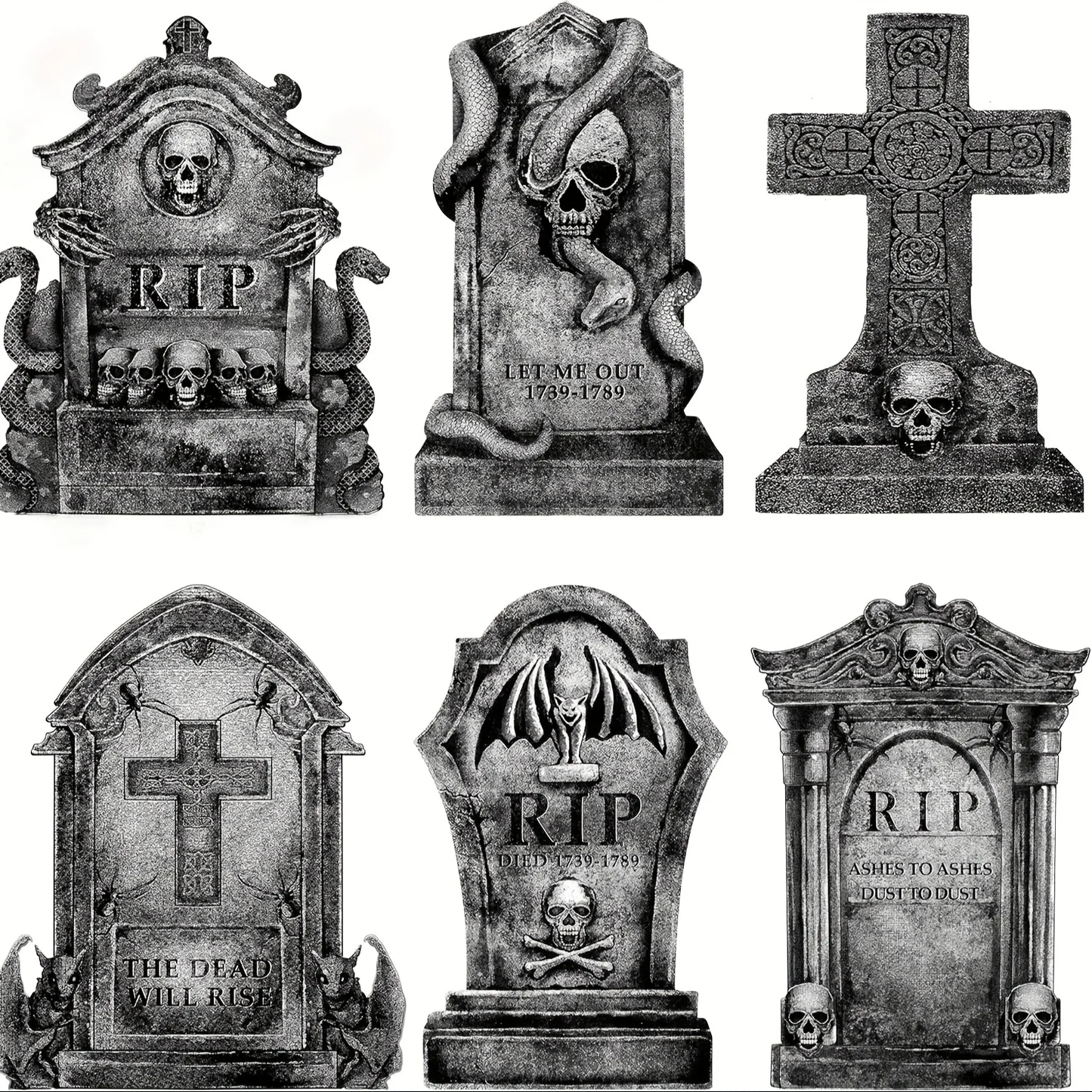 Spooky Halloween scene featuring eerie tombstones in a dark, foggy graveyard setting