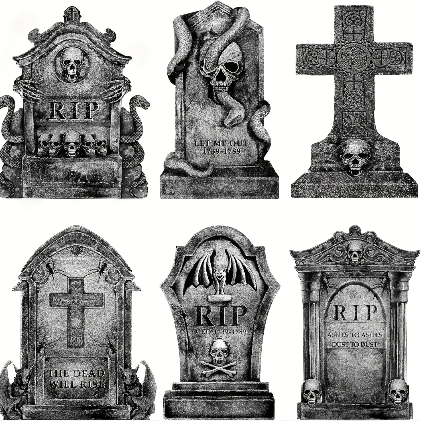 Spooky Halloween scene featuring eerie tombstones in a dark, foggy graveyard setting