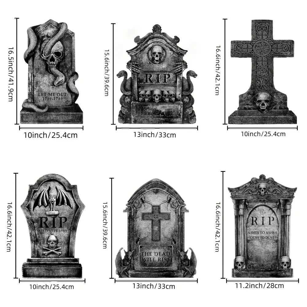 Spooky Halloween scene featuring eerie tombstones in a dark, foggy graveyard setting