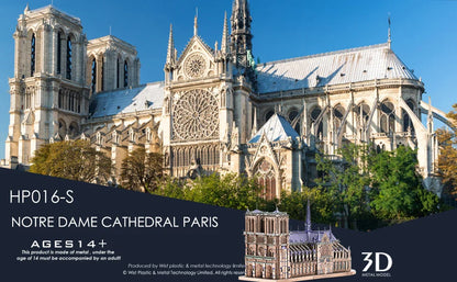 Piececool 3D metal puzzle of Notre Dame Cathedral Paris, DIY assembly for ages 14+.