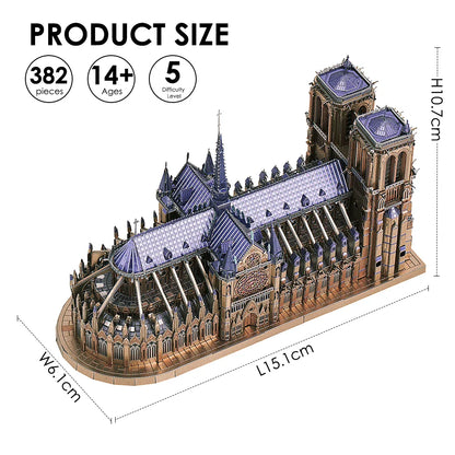 Piececool 3D metal puzzle of Notre Dame Cathedral Paris, DIY assembly for ages 14+.