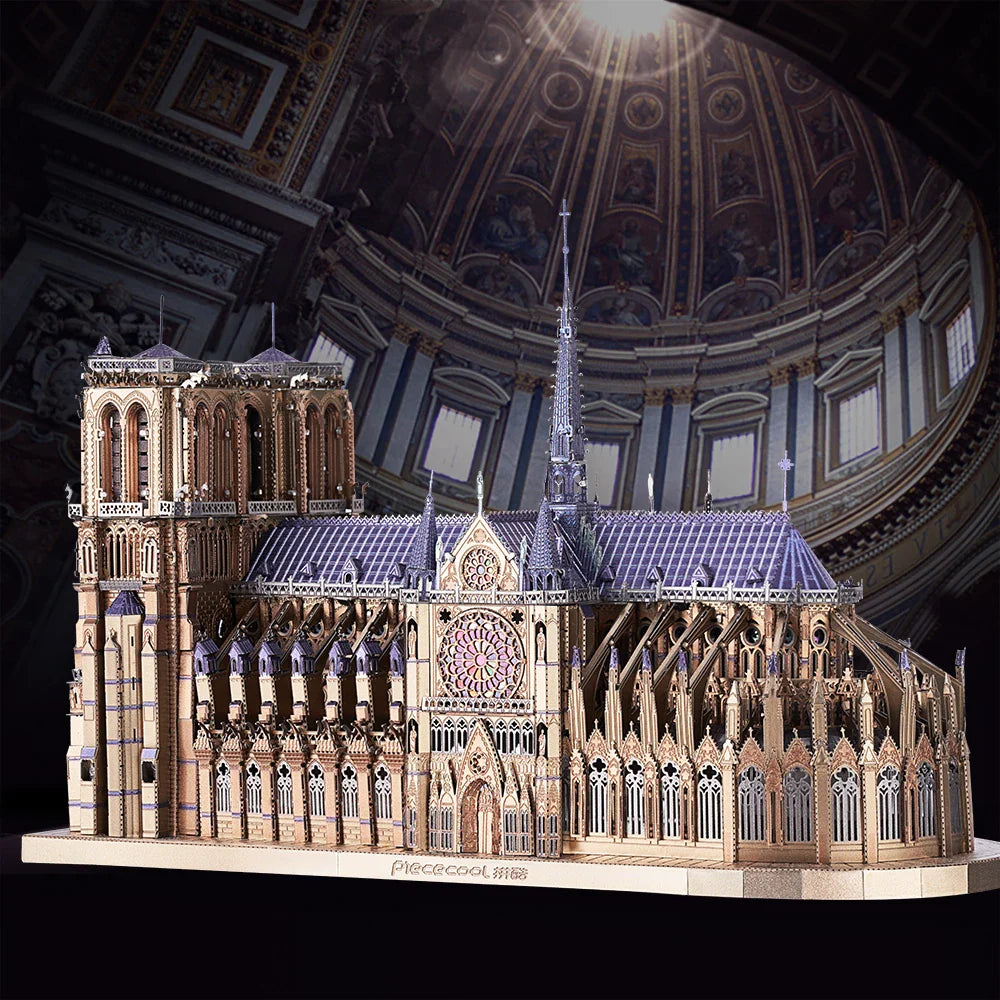 Piececool 3D metal puzzle of Notre Dame Cathedral Paris, DIY assembly for ages 14+.