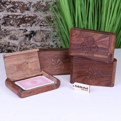 Fata Wooden Playing Card Box Set of 4 Sheesham Wood