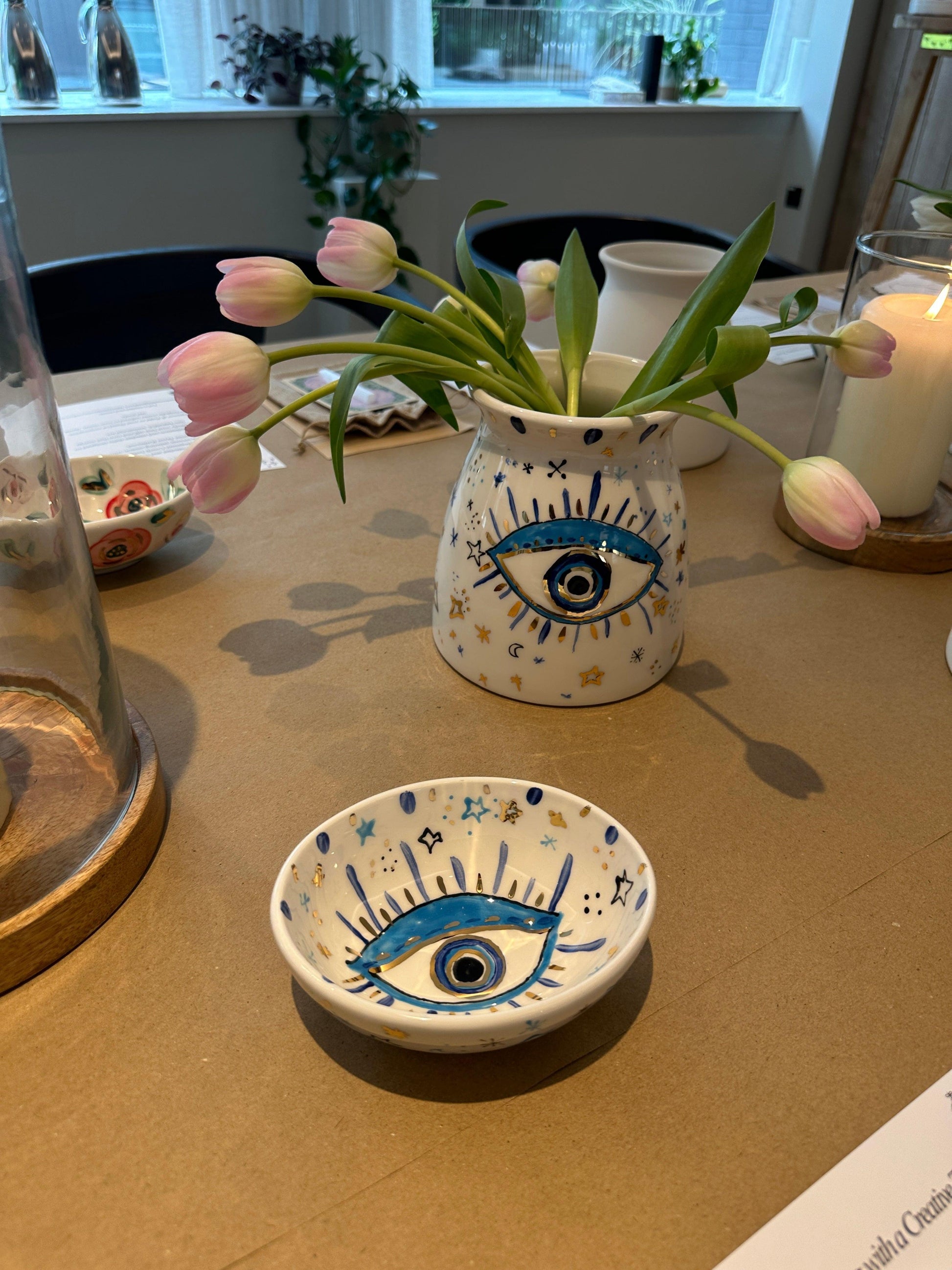 Evil Eye Vase by Jayne Redmond – Hand‑Painted Ceramic with 24 Carat Gold Detailing.