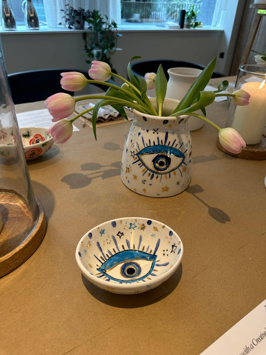 Evil Eye Trinket Dish by Jayne Redmond – Hand‑Painted Ceramic with 24 Carat Gold.