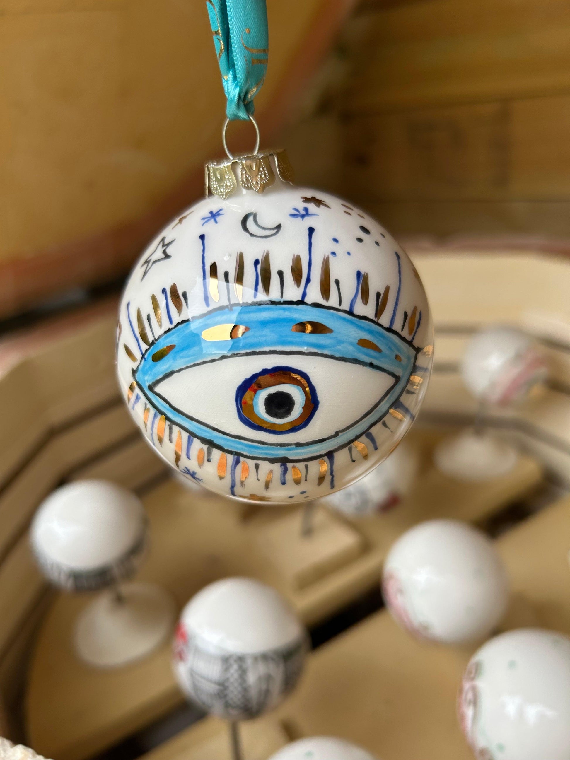 Evil Eye Bauble by Jayne Redmond – Hand‑Painted Ornament with 24 Carat Gold.