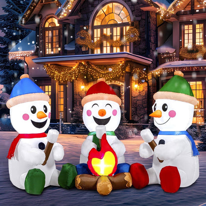 6FT Inflatable Snowmen with Campfire – Outdoor Christmas Decoration.