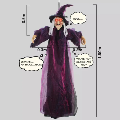 Spooky Halloween witch dressed in classic black attire casting a spell during a moonlit night