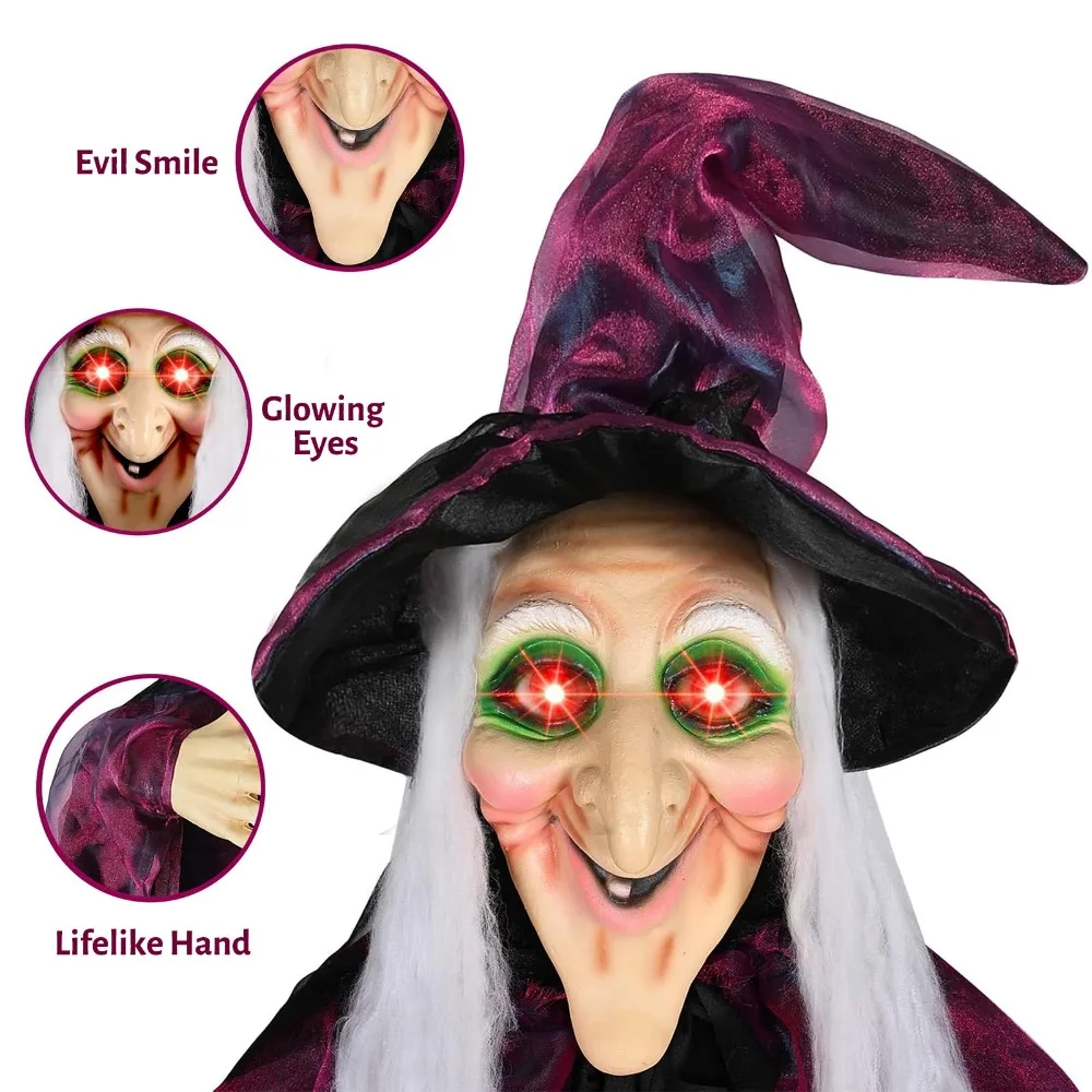 Spooky Halloween witch dressed in classic black attire casting a spell during a moonlit night