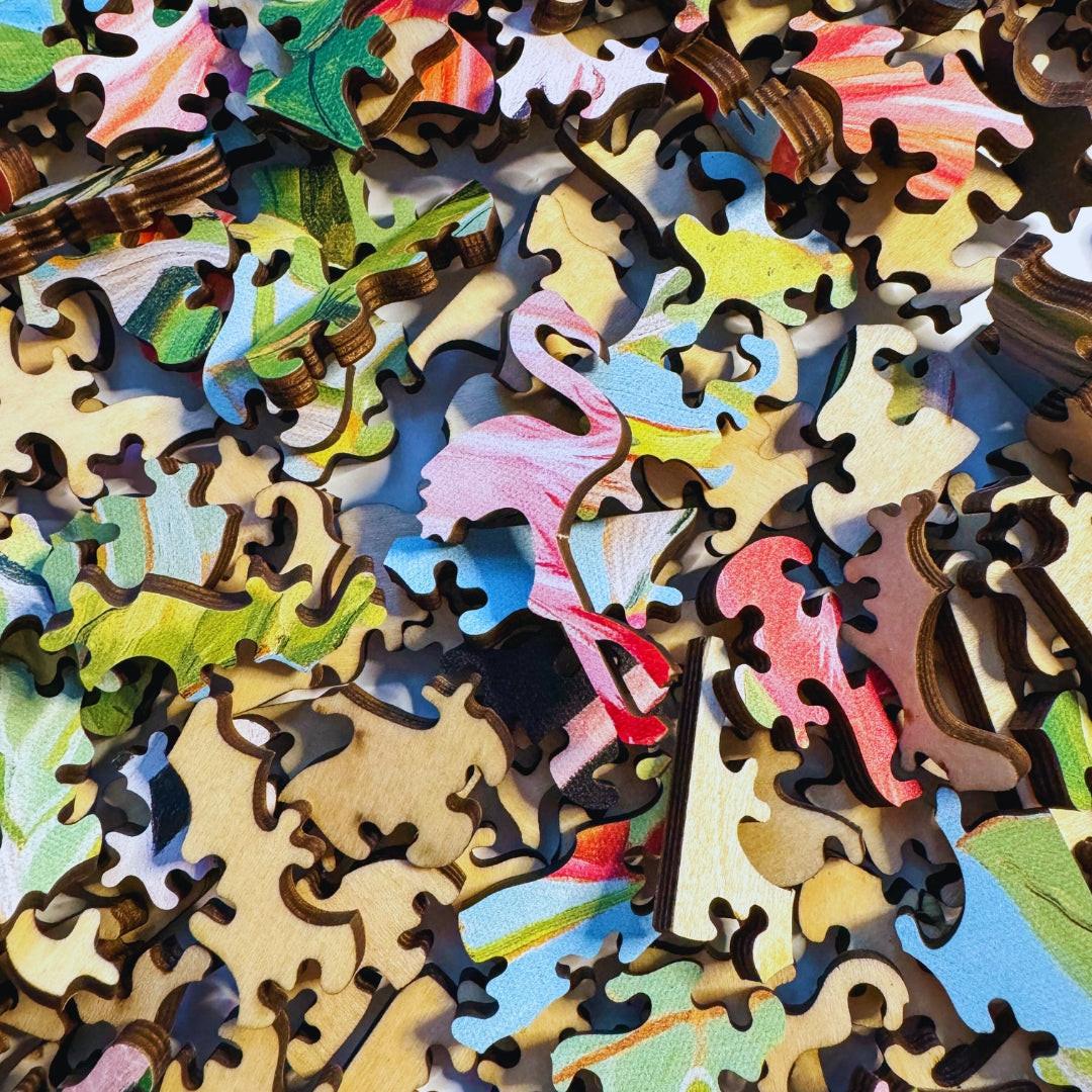 Lost Flamingo – Artisan™ Wooden Puzzle by Fiona Smith & Mark Cappitella (477 Pieces).