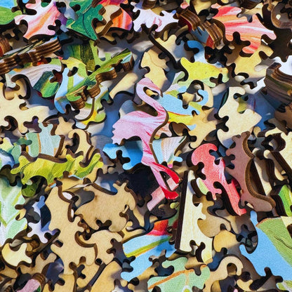 Lost Flamingo – Artisan™ Wooden Puzzle by Fiona Smith & Mark Cappitella (477 Pieces).