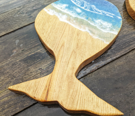 Elegant Whale Cheese Board adorned with Resin Waves design, perfect luxurious centerpiece for gourmet entertaining
