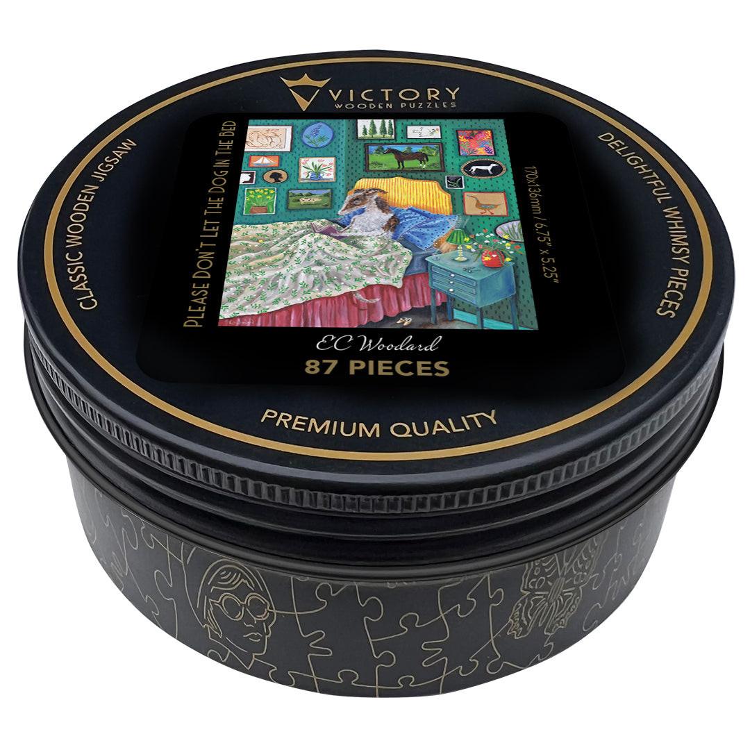 Please Don't Let The Dog In The Bed – Travel Mini Wooden Jigsaw Puzzle, 87 Pieces.