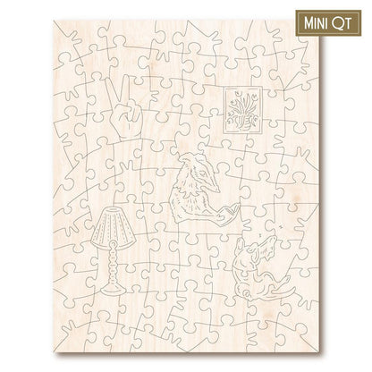 Please Don't Let The Dog In The Bed – Travel Mini Wooden Jigsaw Puzzle, 87 Pieces.