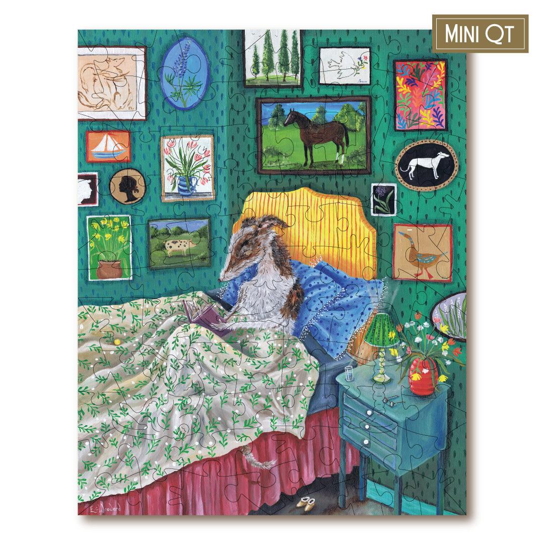 Please Don't Let The Dog In The Bed – Travel Mini Wooden Jigsaw Puzzle, 87 Pieces.
