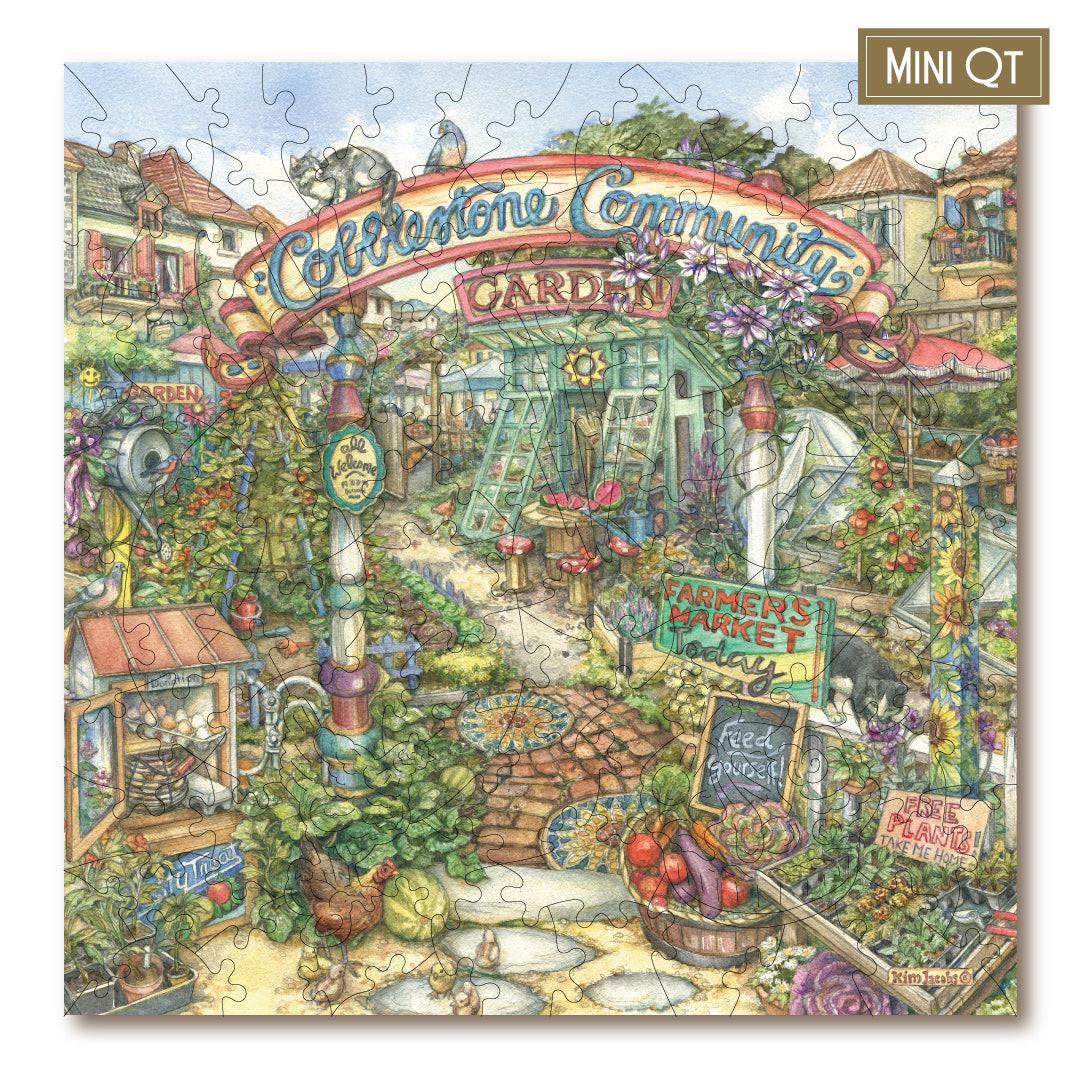 Cobblestone Community Garden – Travel Mini Wooden Jigsaw Puzzle, 87 Pieces.