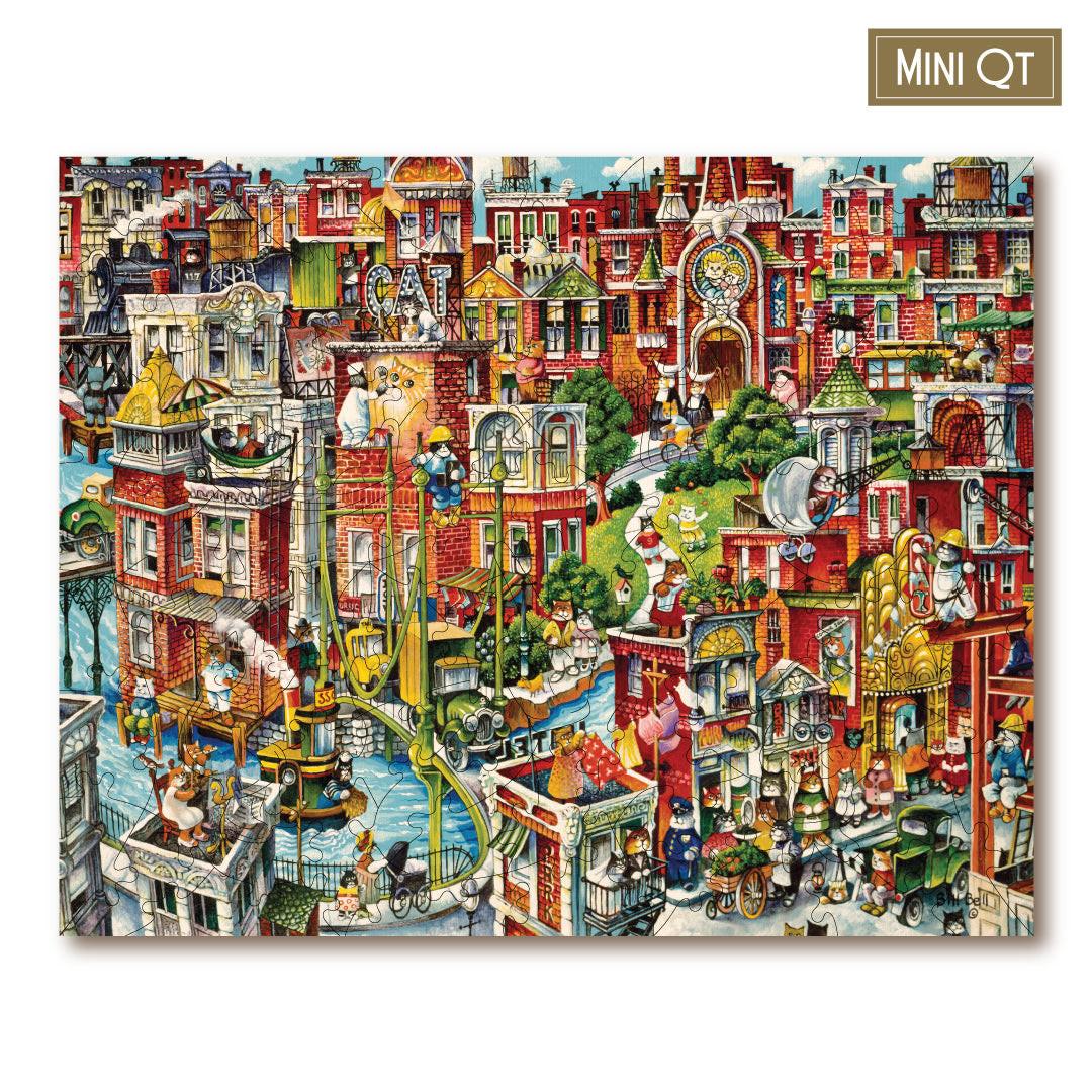 Cat City – Travel Mini Wooden Jigsaw Puzzle, 84 Pieces.