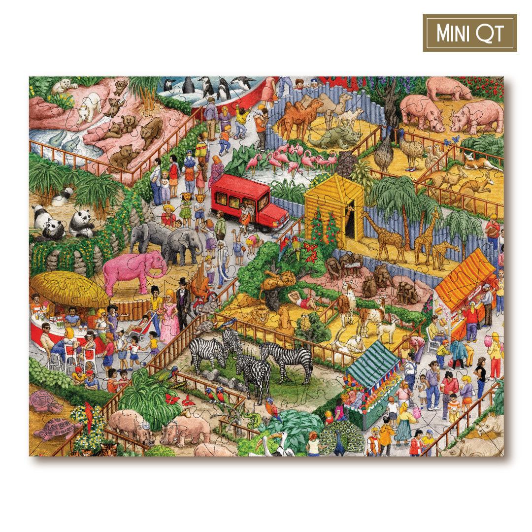 Zoo with Oddities – Travel Mini Wooden Jigsaw Puzzle, 87 Pieces.