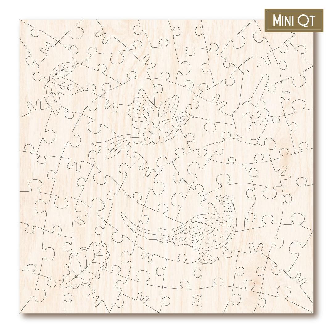 Falling Leaves & Pheasants – Travel Mini Wooden Jigsaw Puzzle, 83 Pieces.