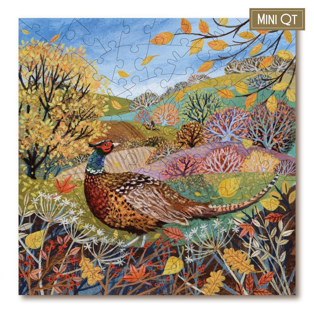 Falling Leaves & Pheasants – Travel Mini Wooden Jigsaw Puzzle, 83 Pieces.