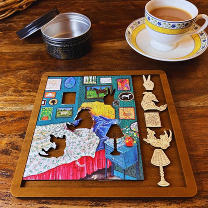 Please Don't Let The Dog In The Bed – Travel Mini Wooden Jigsaw Puzzle, 87 Pieces.