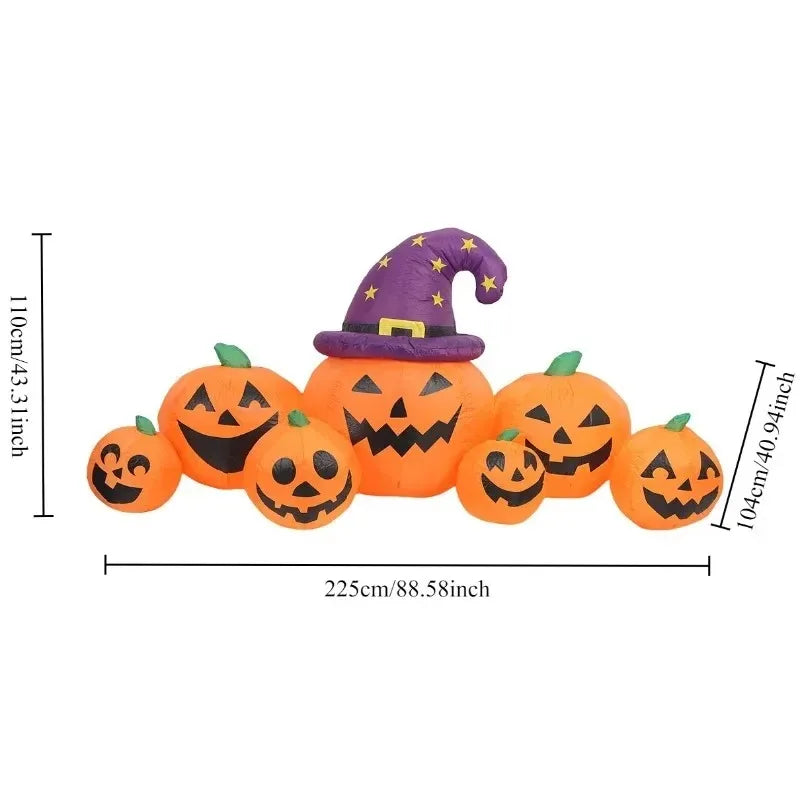 8FT Outdoor Halloween Inflatable Decoration – Pumpkin Model with LED Lights, Tombstone Prop for Garden, Yard, and Party Display