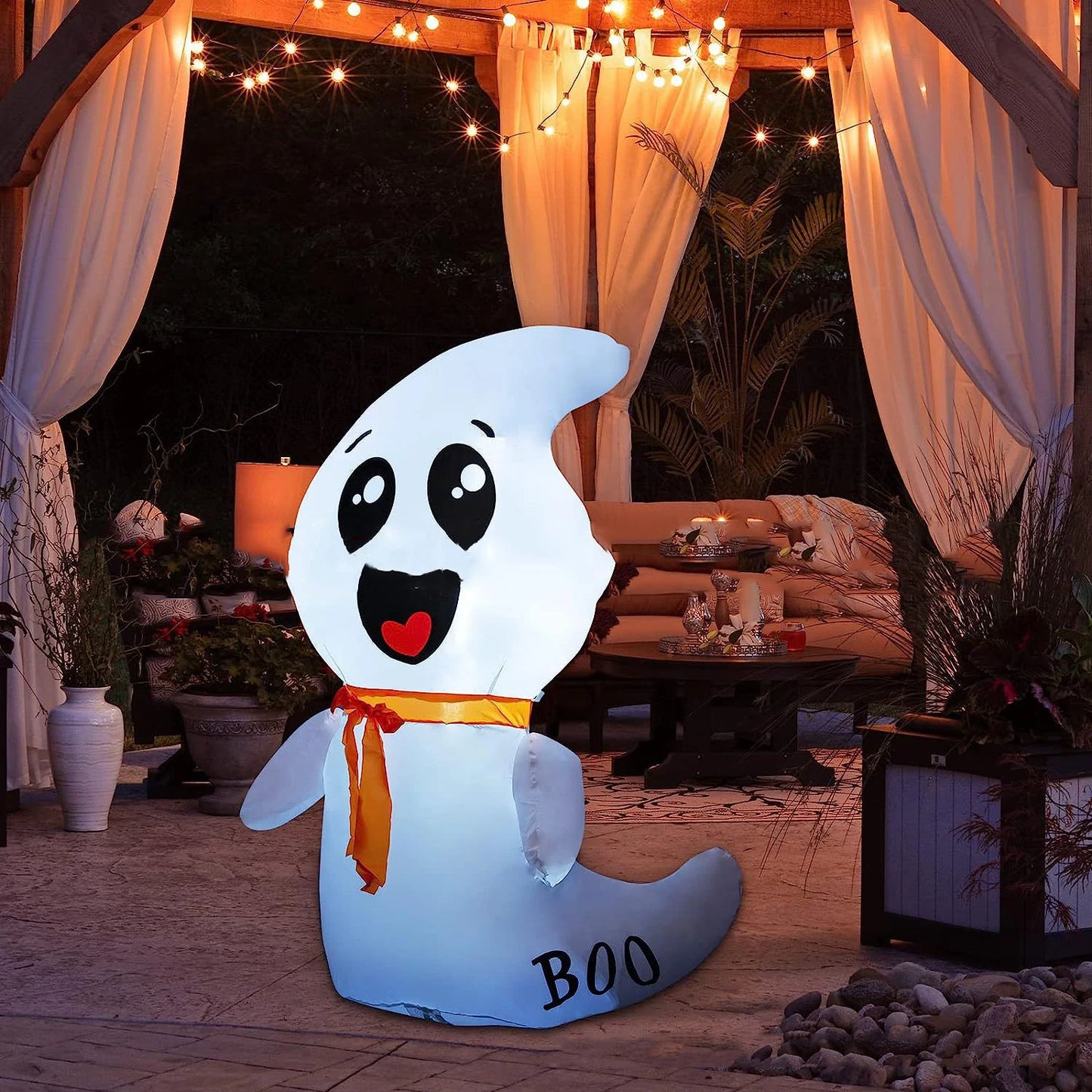 5FT Inflatable Halloween Cute Ghost with Magic Light – LED Blow-Up Decoration for Garden, Lawn, and Indoor Displays