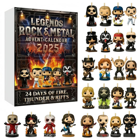 Rock & Metal Advent Calendar – 24 Days of Iconic Music Figures, Acrylic Collectible Ornaments, Christmas Countdown Gift for Fans.